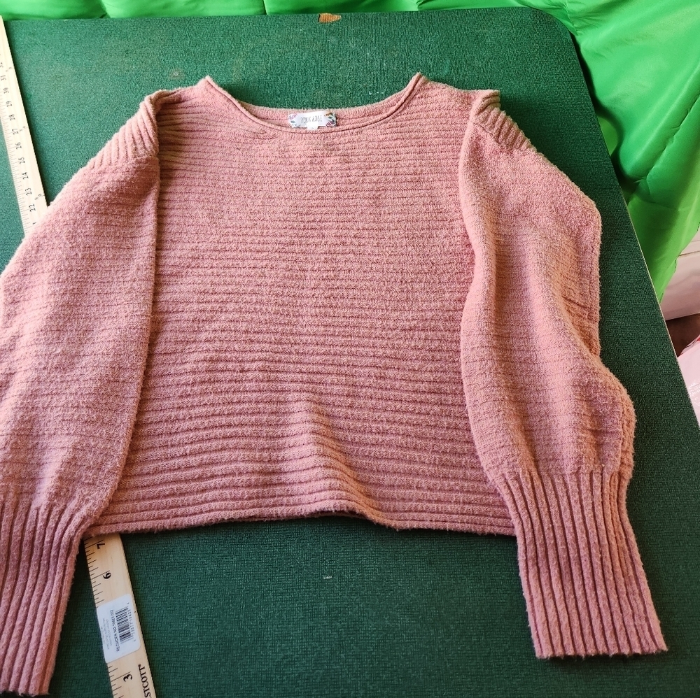 Pink Rose Ribbed Long-Sleeve Pullover Sweater